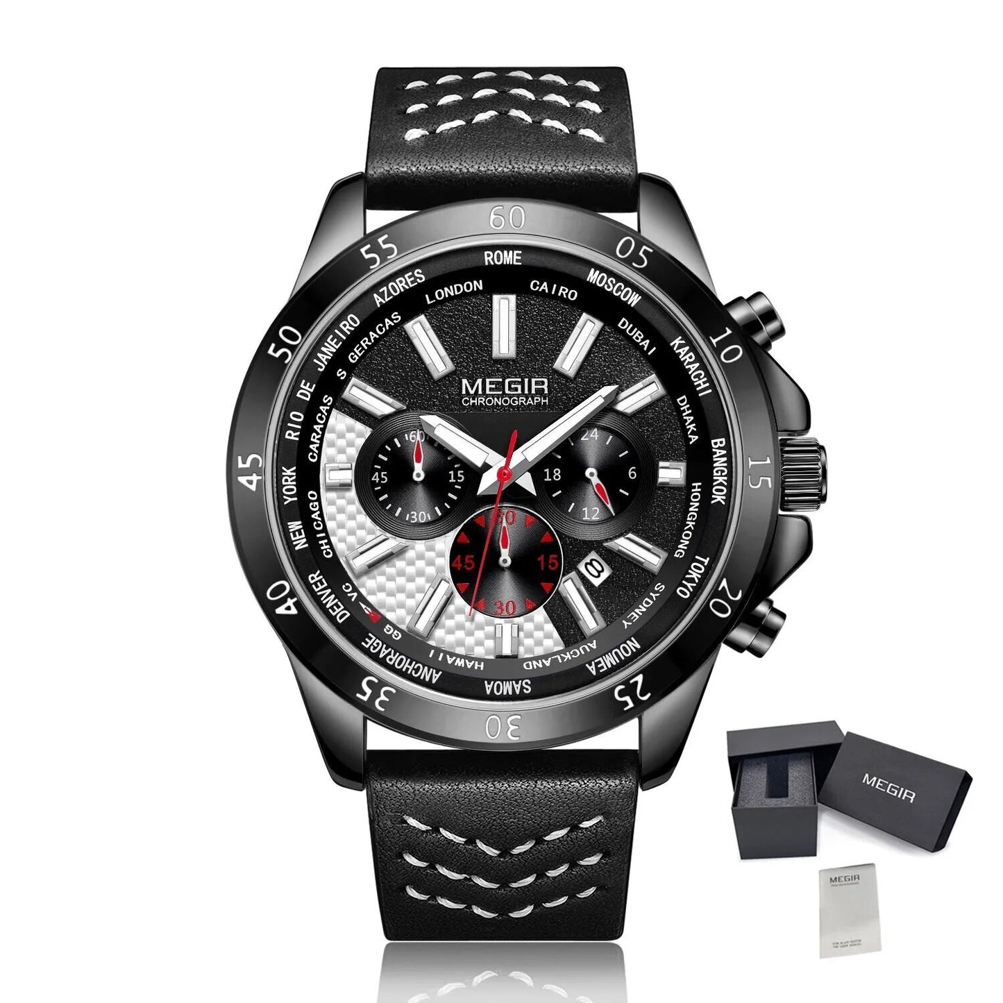 MEGIR Sports Watches for Mens Luxury Quartz Clock Chronograph Leather Fashion Casual Wristwatch Army Military Watch Reloj Hombre