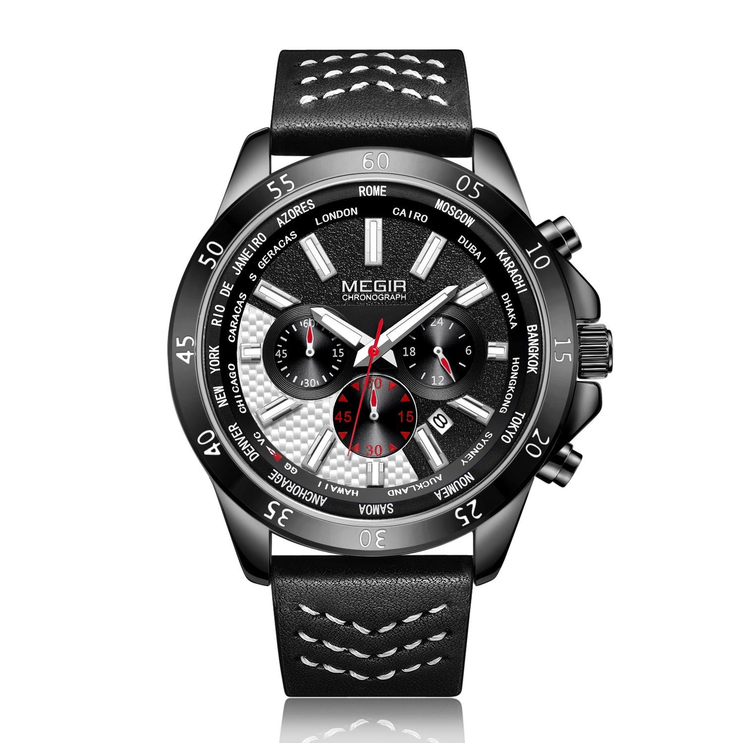 MEGIR Sports Watches for Mens Luxury Quartz Clock Chronograph Leather Fashion Casual Wristwatch Army Military Watch Reloj Hombre