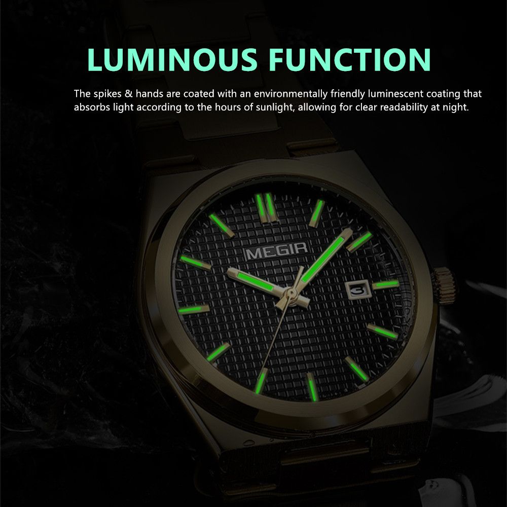 MEGIR Luxury Business Watches for Men Stainless Steel Strap Waterproof Calendar Male Quartz Wristwatch Clock Reloj Hombre 1086