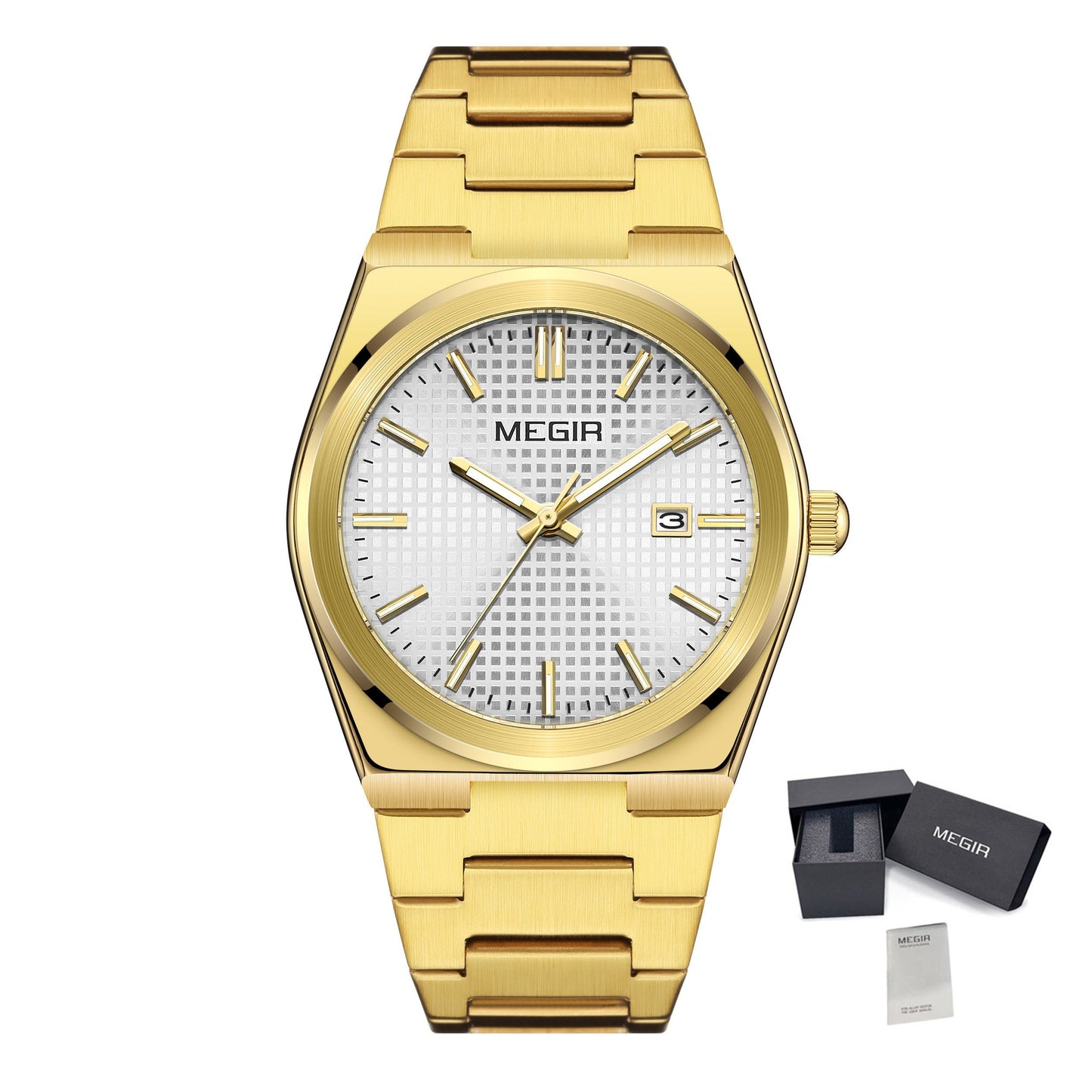 MEGIR Luxury Business Watches for Men Stainless Steel Strap Waterproof Calendar Male Quartz Wristwatch Clock Reloj Hombre 1086